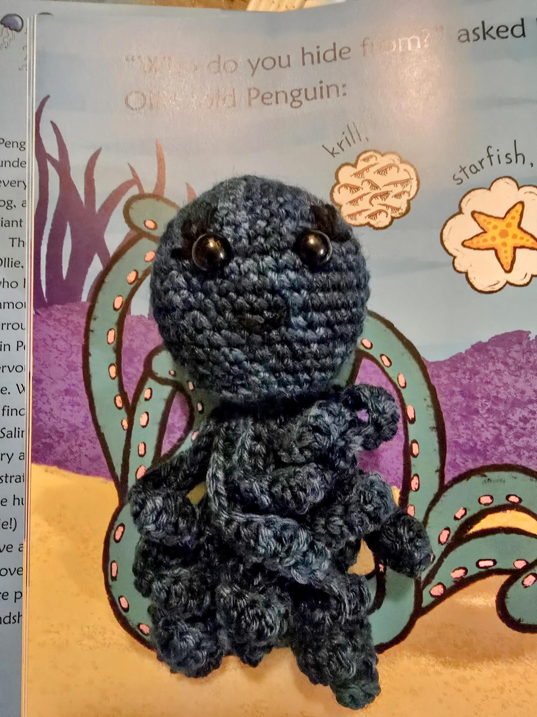Penguin and Ollie book w/ handmade Ollie Octopus /Salina Yoon/ crochet /handmade / book character / teal / octopus stuffie / children's book - Image 1
