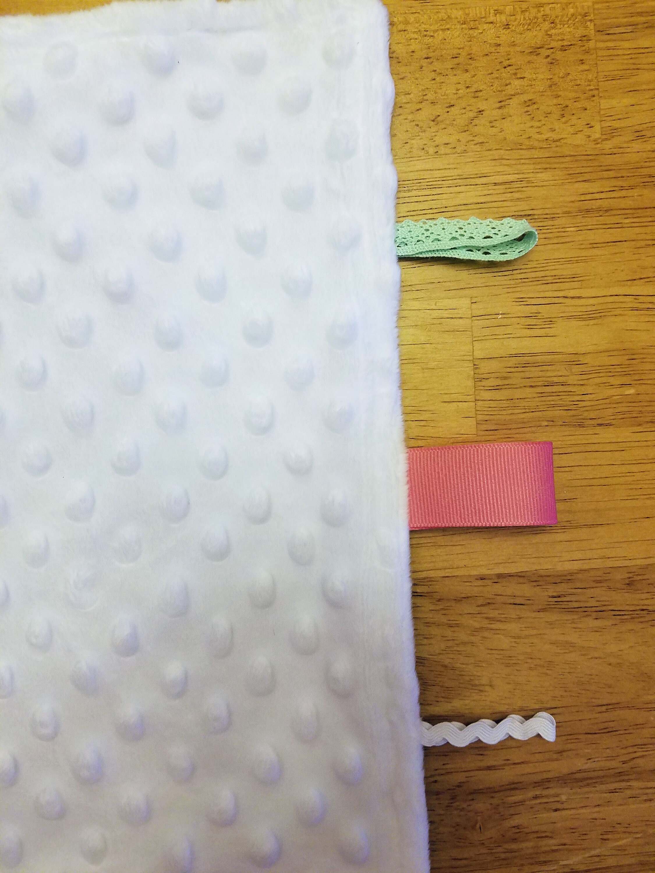 Sheepy Mini Blanket / sheep / ribbon / flannel / mint / pink / white / cotton / minky / soft / baby / texture - Thumbnail 5