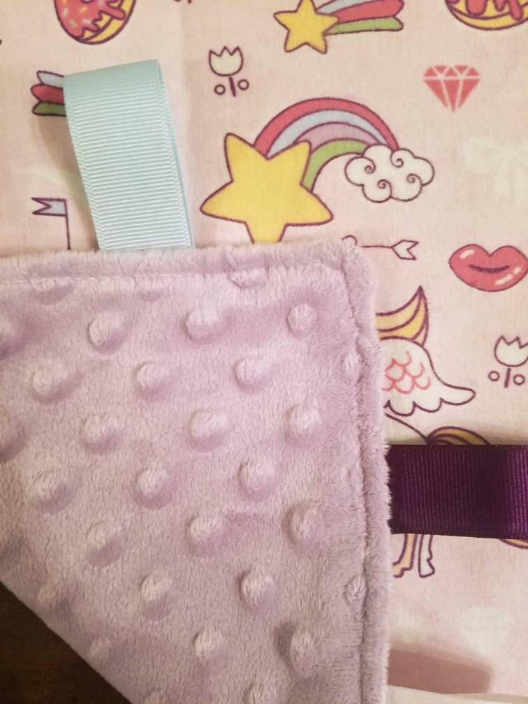 Unicorn and Rainbow Mini Blanket / unicorn / baby girl / rainbow / blanket / baby / flannel / minky / purple / pink / ribbons / texture - Thumbnail 4
