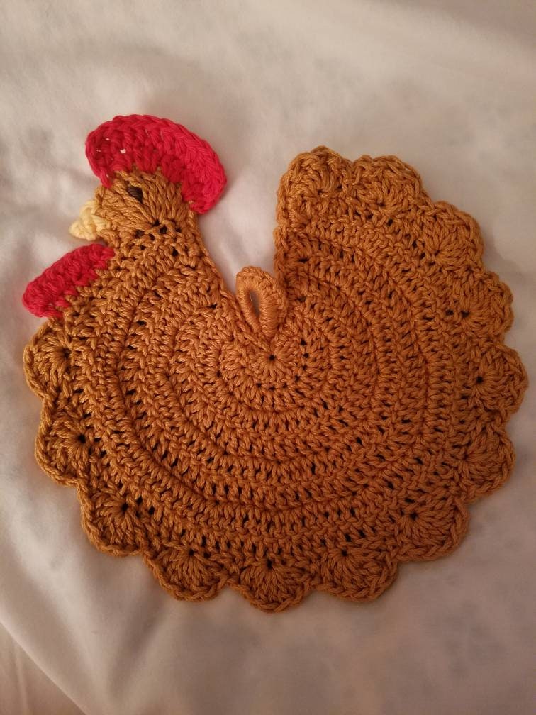Rooster Potholder /  hot pad / kitchen / decor / cotton / yarn / crochet / handmade - Thumbnail 5