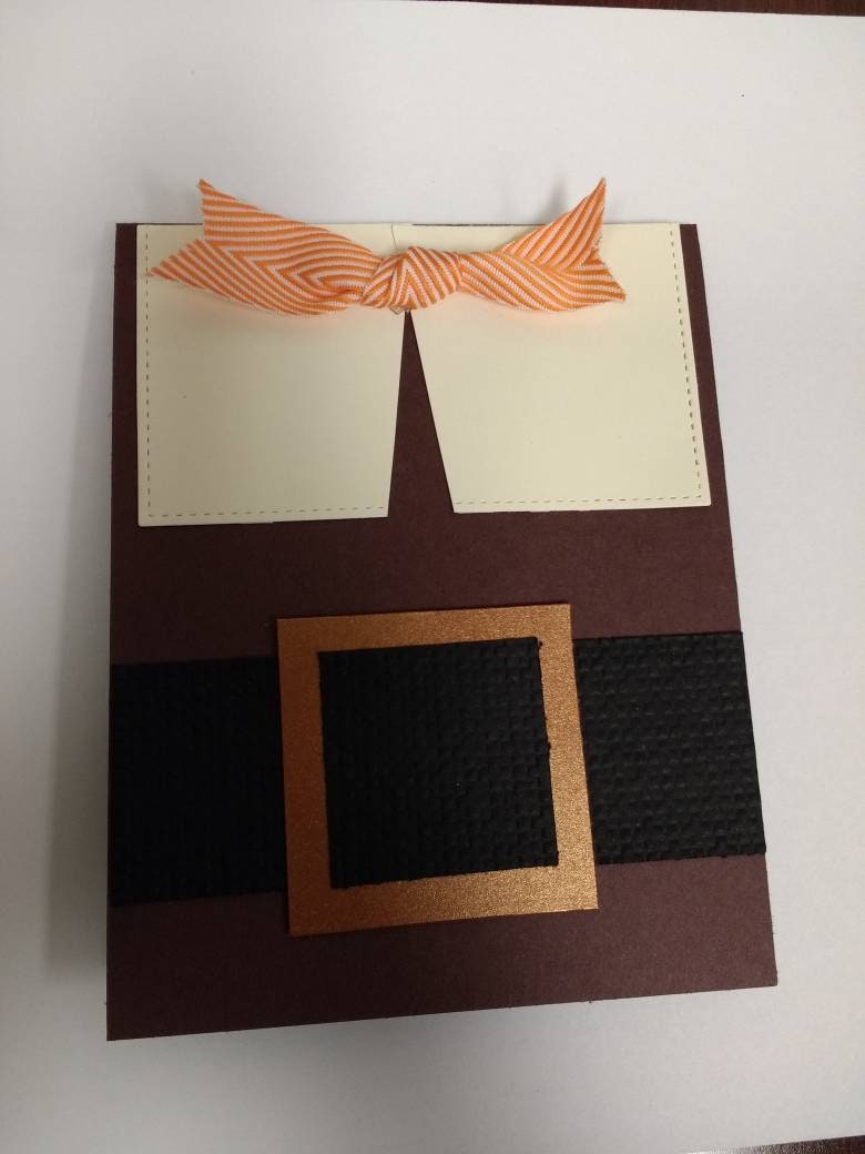 Pilgrim / Thanksgiving / greeting card / buckle / ribbon / stitched / handcrafted / hand stamped (individual card)