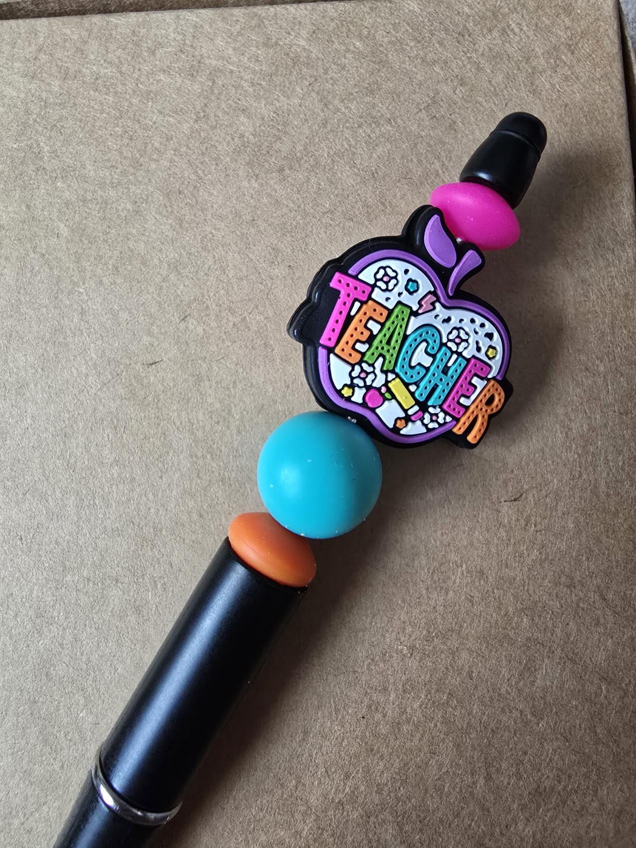 Beaded pen- Teacher / apple / silicone beads / pink / educator / school / teacher gift / ballpoint / white / learning / neon colors - Thumbnail 3