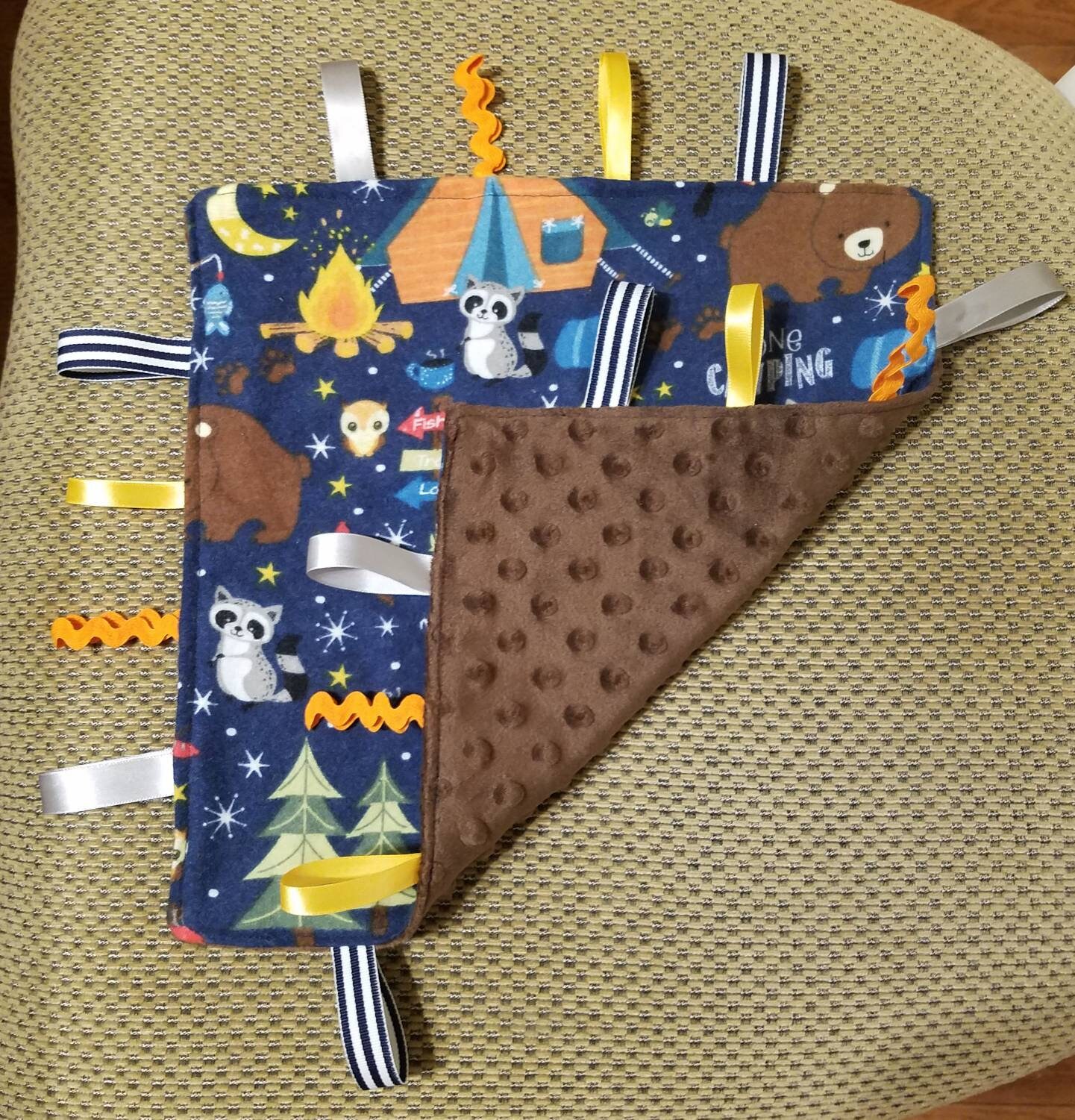 Campfire Night Mini Blanket / flannel / minky / navy blue / brown / orange / outdoors / baby / lovey / soft / texture - Thumbnail 2
