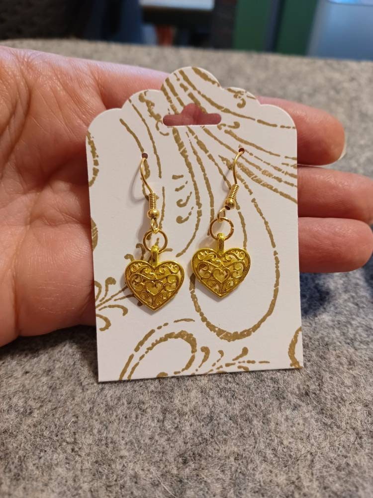 Curly Heart Earrings / silver / gold / nickel free / earrings / dangle / heart / valentines / simple / elegant - Thumbnail 5