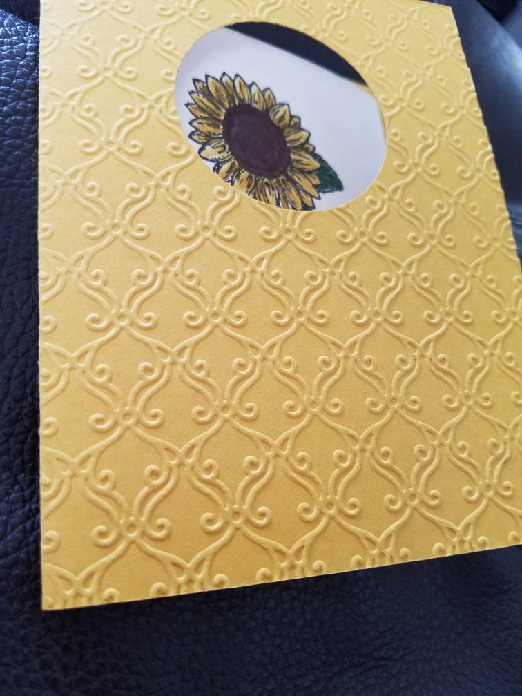 Sunflower Thanks a bunch card \ trellis \ handmade \ yellow \ sunflower \ hand stamped \ embossed - Thumbnail 5