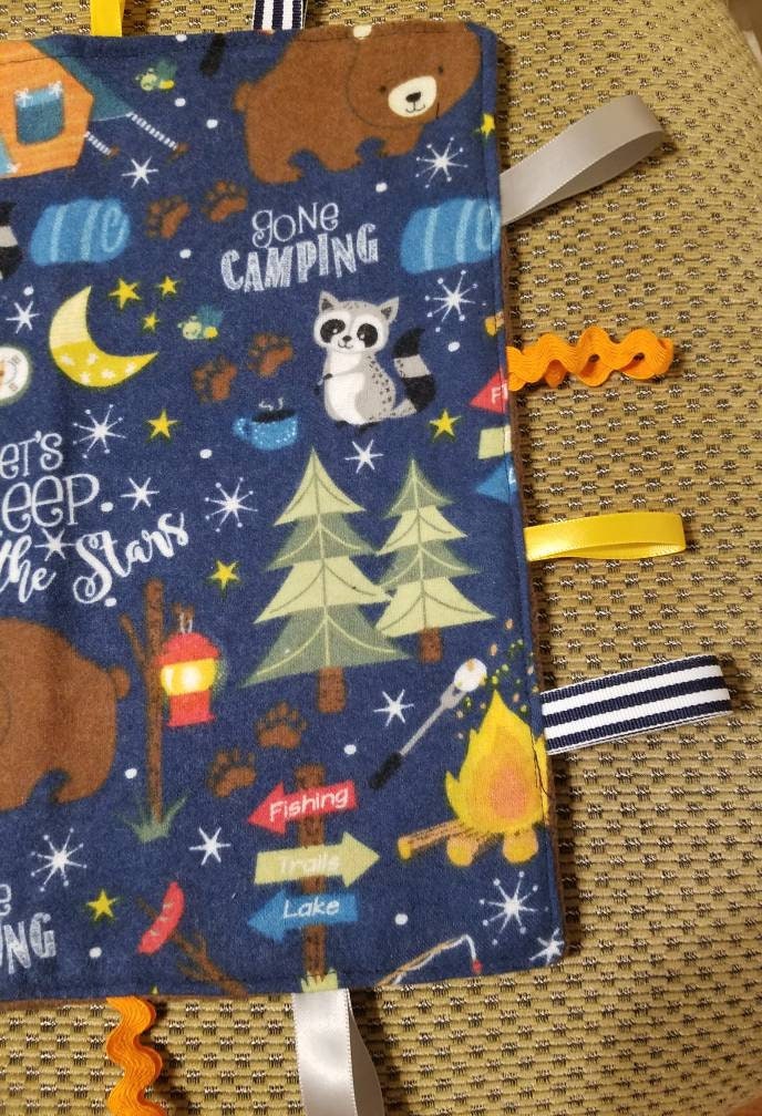 Campfire Night Mini Blanket / flannel / minky / navy blue / brown / orange / outdoors / baby / lovey / soft / texture - Thumbnail 4