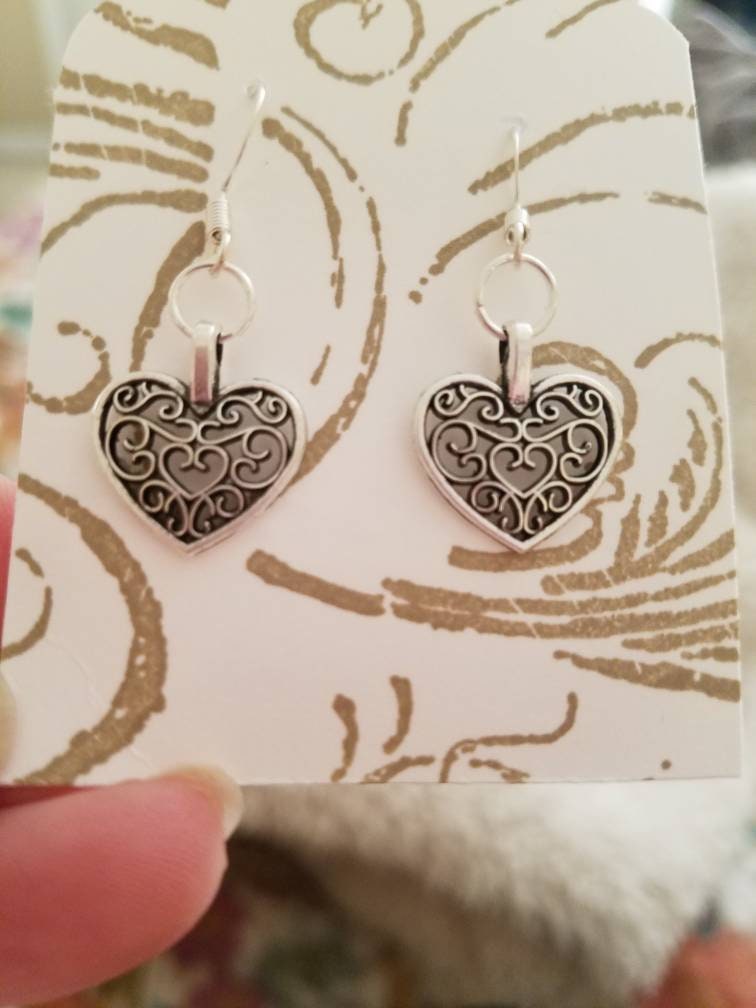 Curly Heart Earrings / silver / gold / nickel free / earrings / dangle / heart / valentines / simple / elegant - Thumbnail 2