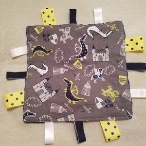 Knights and Dragons Mini Blanket/ Dungeons and Dragons / Castles / Navy Blue / gray / ribbons / texture/ minky / flannel / baby