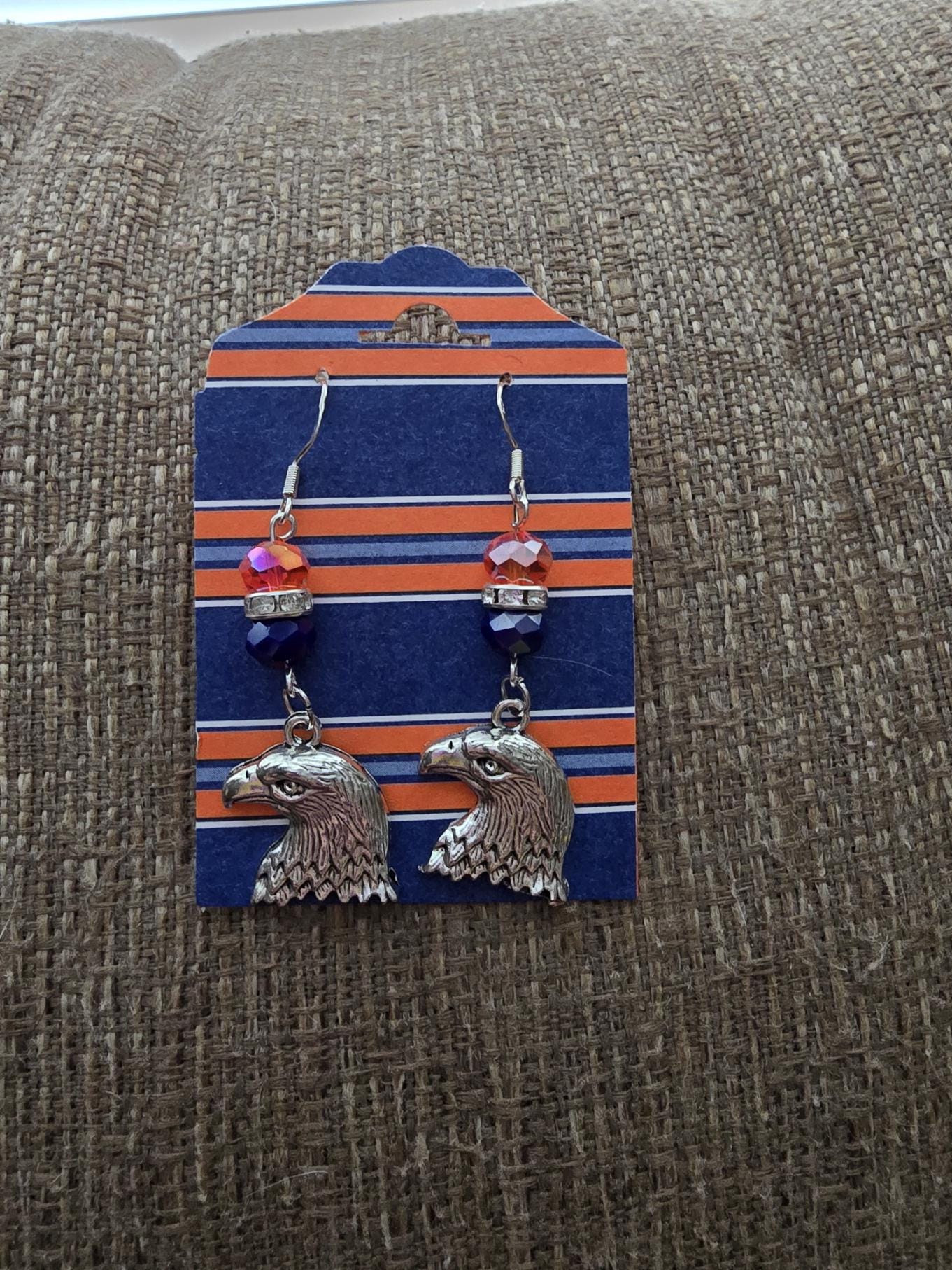 Eagle Head Charm Earrings / auburn / gameday / Eagle / orange / blue / dangle / earrings / jewelry / hand-assembled / silver - Thumbnail 4