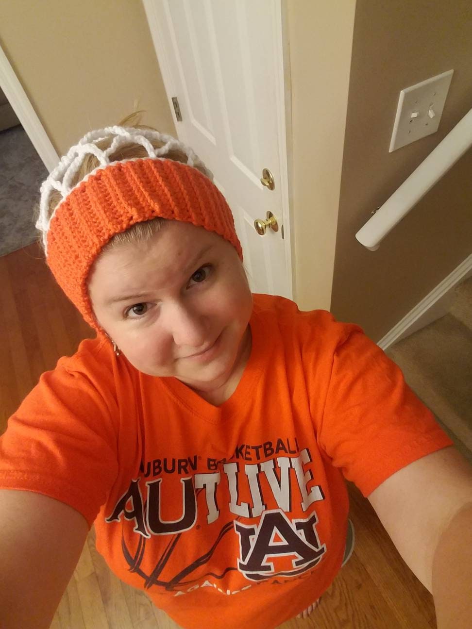 Basketball Net Hat / crochet / fan gear / orange / white / net / sports / hoops / march madness / sports apparel / basketball - Thumbnail 2