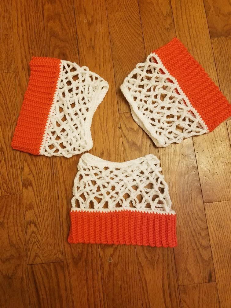 Basketball Net Hat / crochet / fan gear / orange / white / net / sports / hoops / march madness / sports apparel / basketball - Thumbnail 4