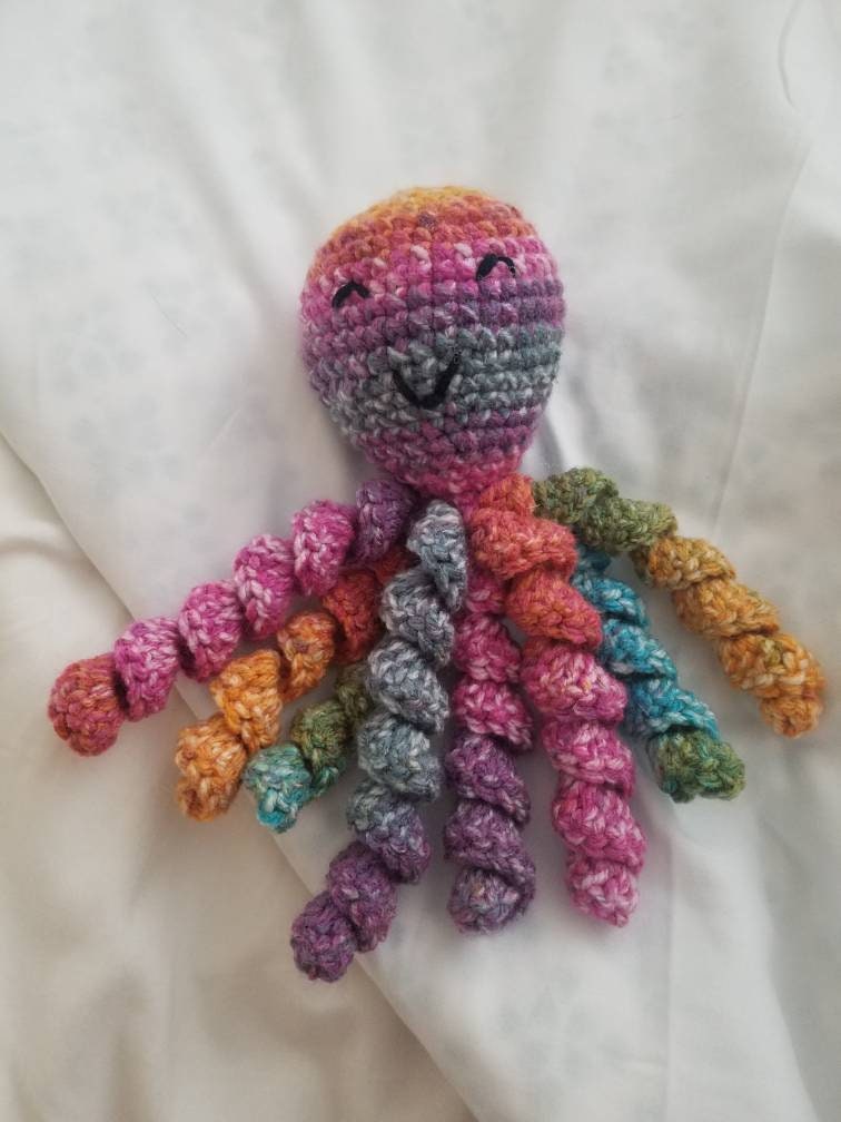 Crocheted Octopus /  NICU safe / preemie /  multicolor / toy / boy / girl / plush / under the sea / twirly