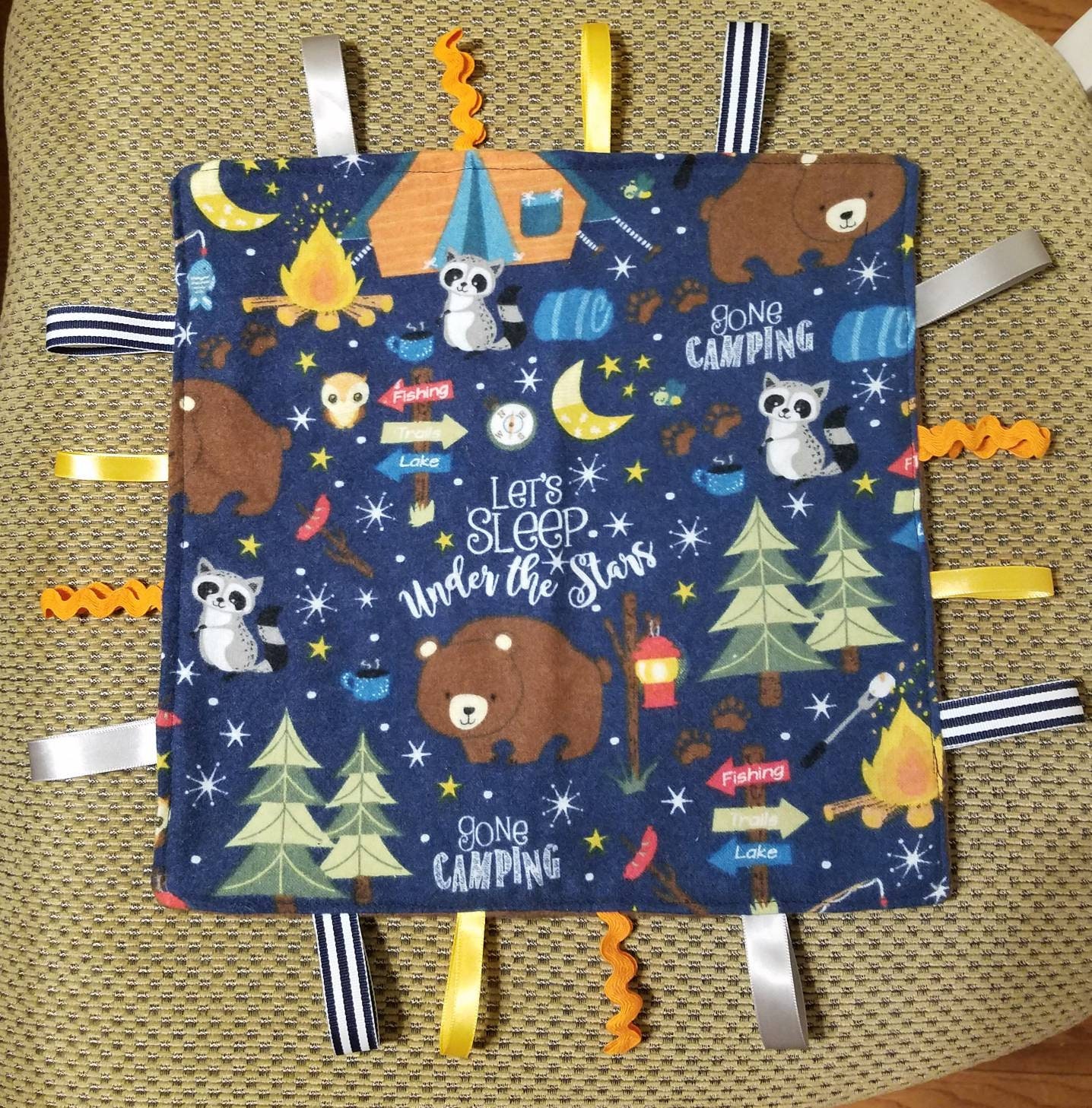 Campfire Night Mini Blanket / flannel / minky / navy blue / brown / orange / outdoors / baby / lovey / soft / texture