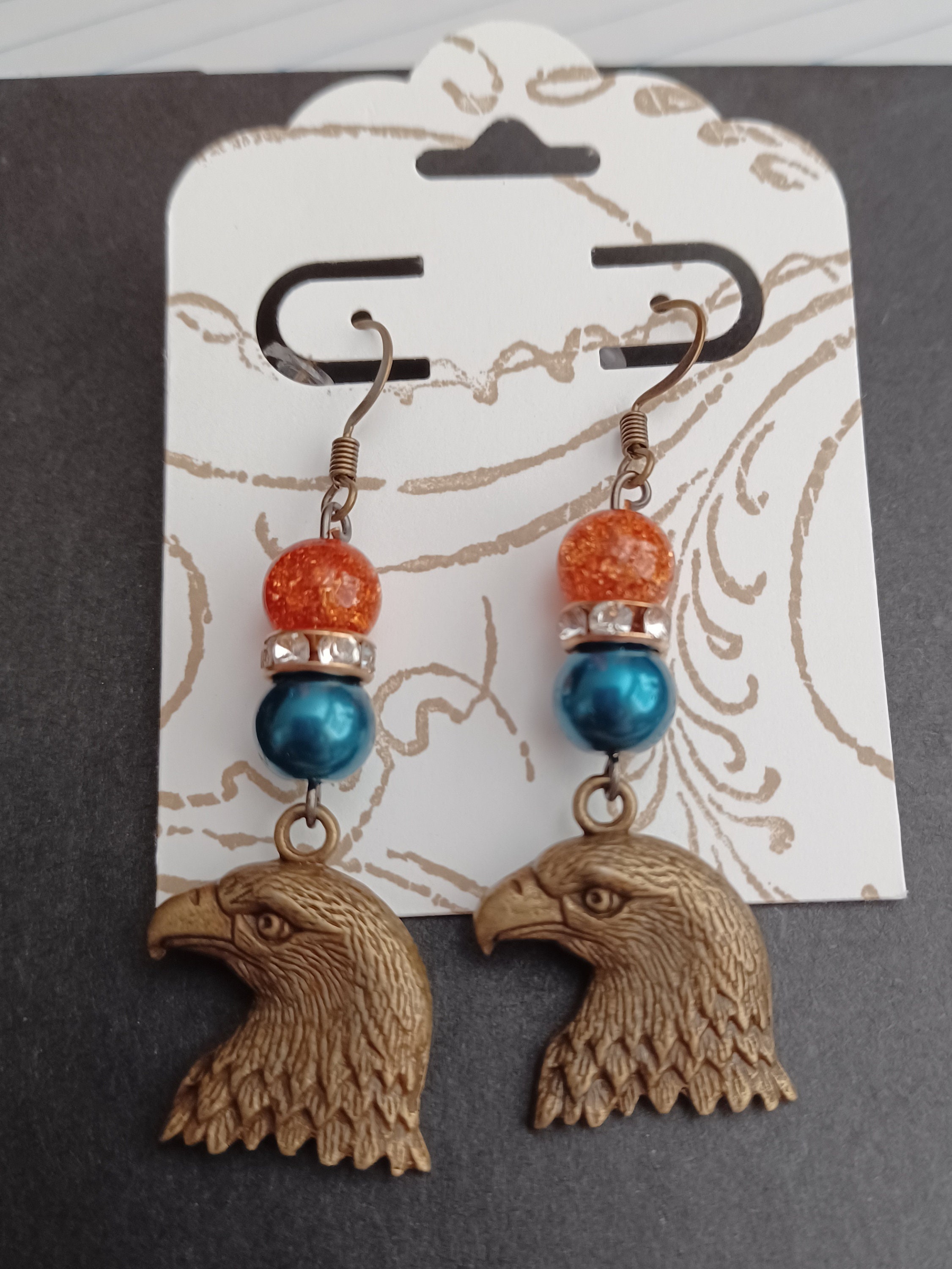 Eagle Head Charm Earrings / auburn / gameday / Eagle / orange / blue / dangle / earrings / jewelry / hand-assembled / silver - Thumbnail 2