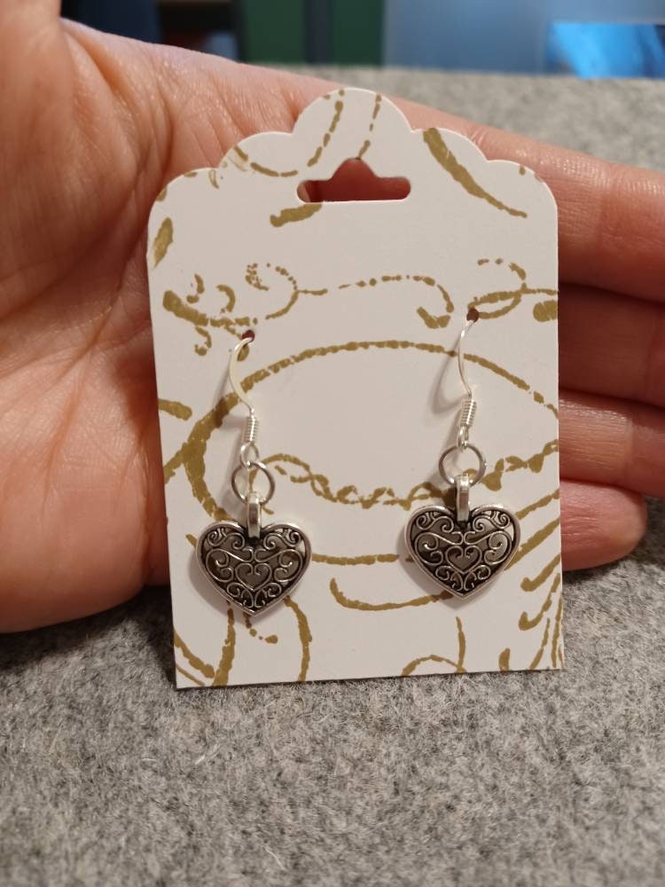 Curly Heart Earrings / silver / gold / nickel free / earrings / dangle / heart / valentines / simple / elegant - Thumbnail 4
