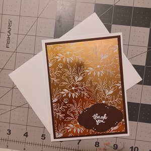 Roségouden bedankkaart / bloemen / handgemaakt / metallic / bedankkaart / wit / donkerbruin / bladeren