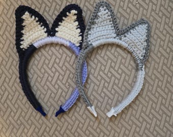 Dog Ear Headbands &quot;Cousins&quot; /Children dress-up / headband / crocheted / handmade / Australia / Heeler / blue / muffin / socks / gray / Bluey