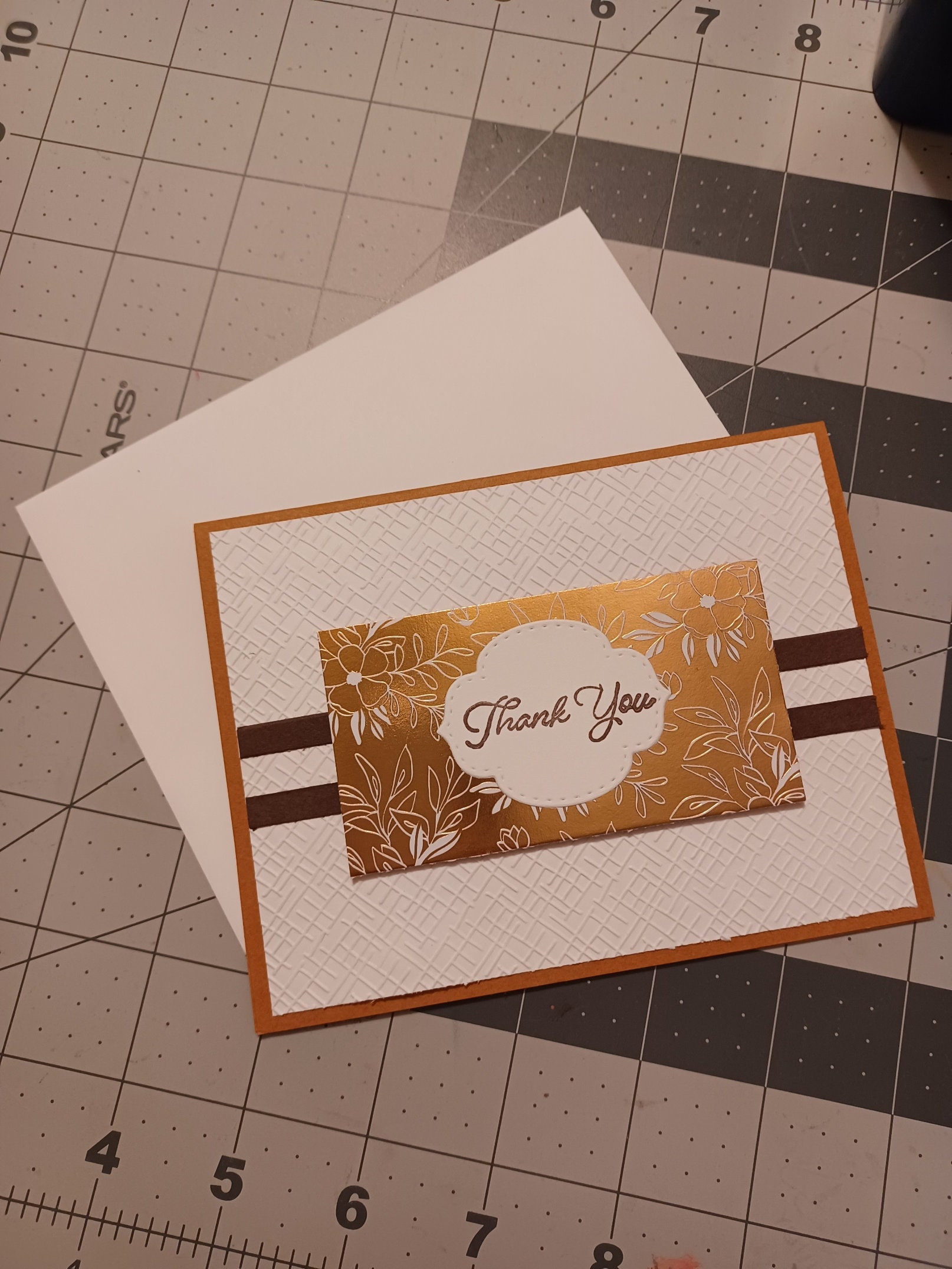 Rose gold Thank you card / floral / handmade / metallic / thank you / white / dark brown / leaves - Thumbnail 7
