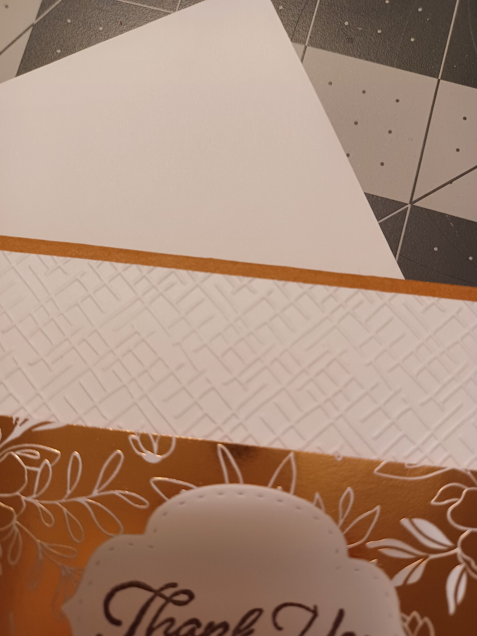 Rose gold Thank you card / floral / handmade / metallic / thank you / white / dark brown / leaves - Thumbnail 2