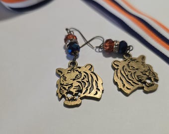 Tiger Head Earrings | Orange Blue Gameday Earrings