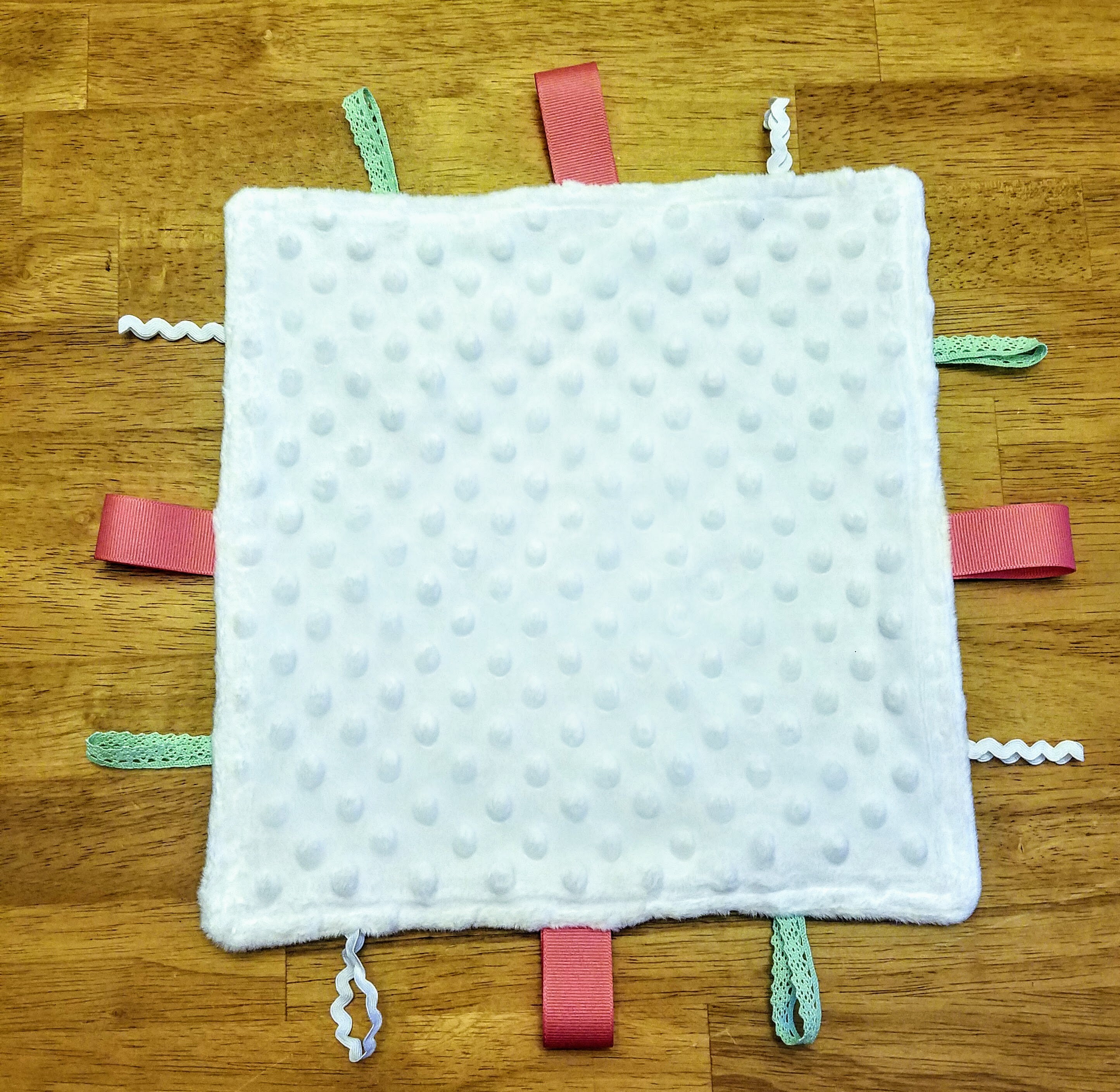 Sheepy Mini Blanket / sheep / ribbon / flannel / mint / pink / white / cotton / minky / soft / baby / texture - Thumbnail 3