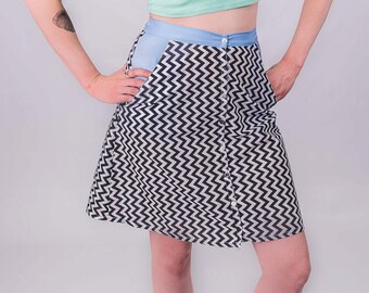 Chevron black and white print a-line skirt