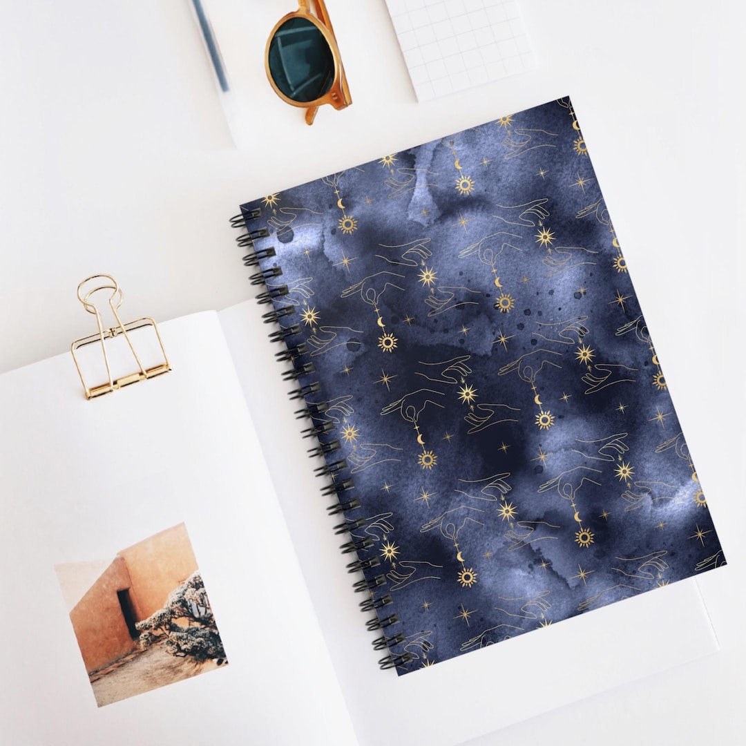 Blue Celestial Sun Moon Spiral Notebook - Ruled Line, A5 Journal ...