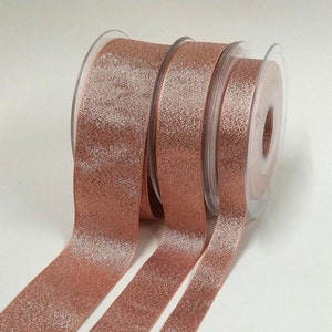 Rose Gold Lame Sparkly Ribbon available in Widths of 15mm, 25mm or 40mm