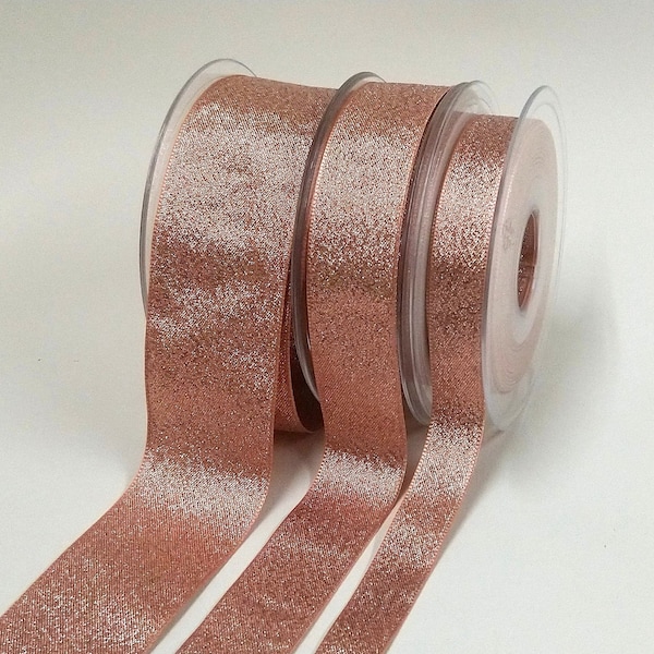 Rose Gold Lame Sparkly Ribbon available in Widths of 15mm, 25mm or 40mm