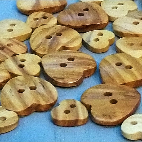 Heart Shaped Buttons, Olive Wood Buttons, Choice of Button & Pack Sizes