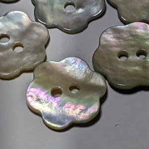 15mm or 11mm Small Flower Shaped Shell Natural Buttons, Choice of Pack Size