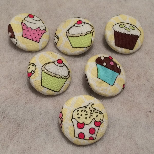 Cotton Buttons, Cupcake, Patterned, Fabric Covered Buttons, Loop Shank Back, Button, Large Buttons, Kids Buttons, Sewing Supplies