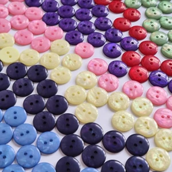 12mm, 15mm or 20mm Iridescent Plastic 2 Hole Buttons - Choice of Colours & Pack Sizes