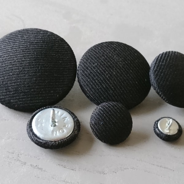 Boutons noirs, boutons de costume sergé, boutons recouverts de tissu, paquet de boutons