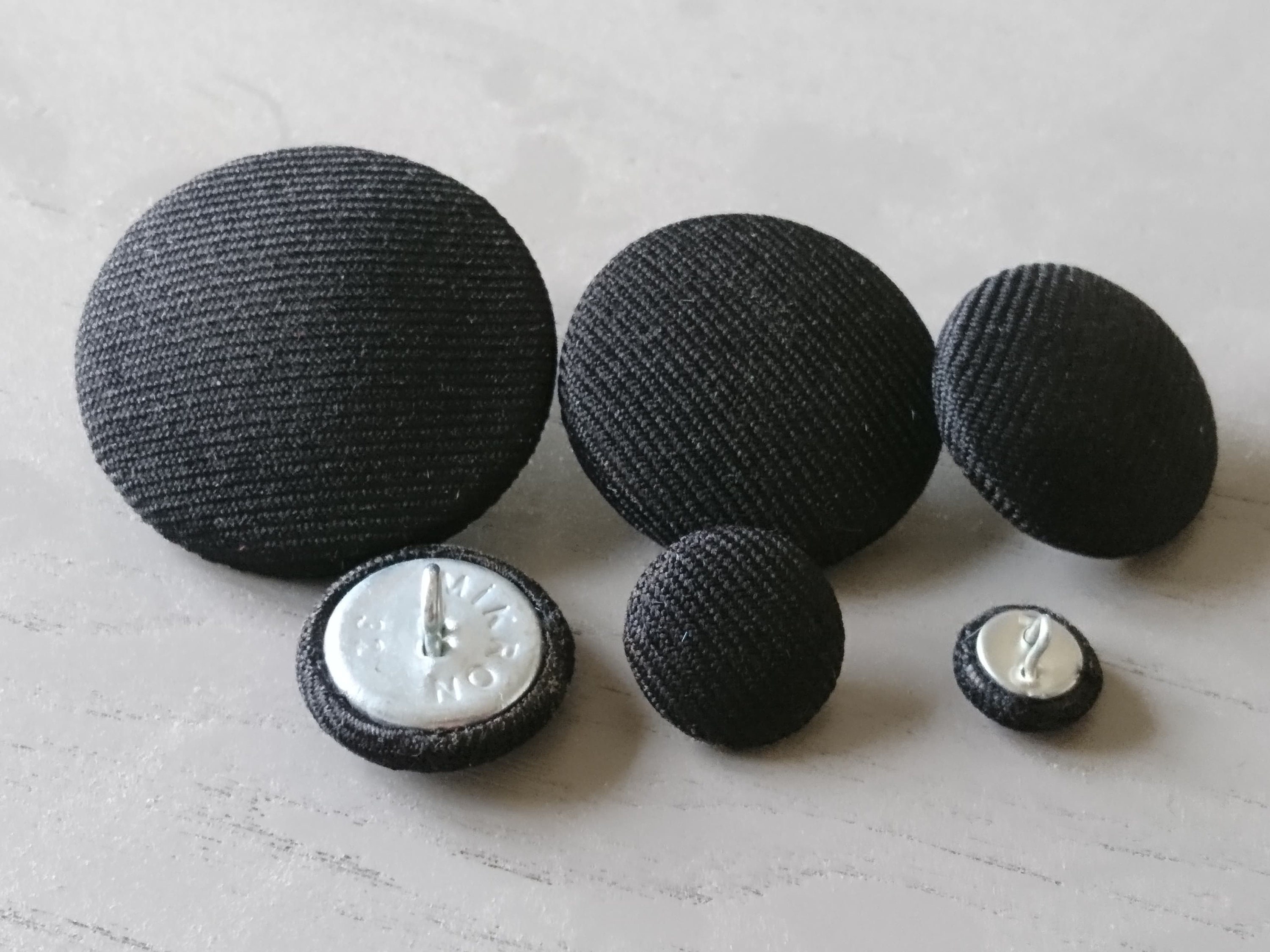 Black Buttons, Twill Suit Buttons, Fabric Covered Buttons, Pack of Buttons  