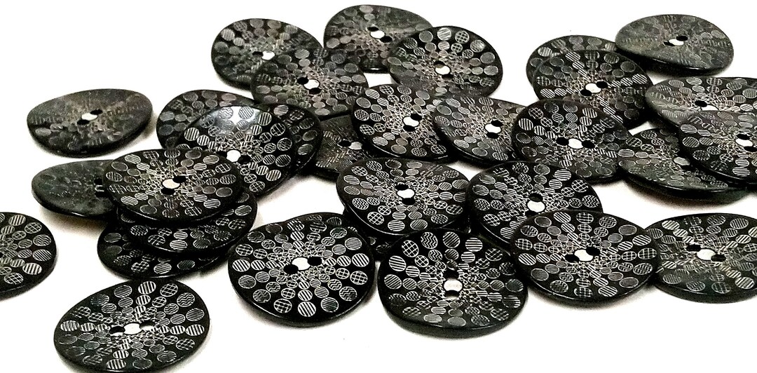 Black Shell Natural Patterned Buttons, 15mm and 23mm Buttons - Etsy UK