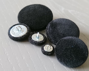 Pack de boutons en velours noir, boutons arrière Shank ou boutons arrière en boucle de différentes tailles, boutons de rembourrage, boutons de couture