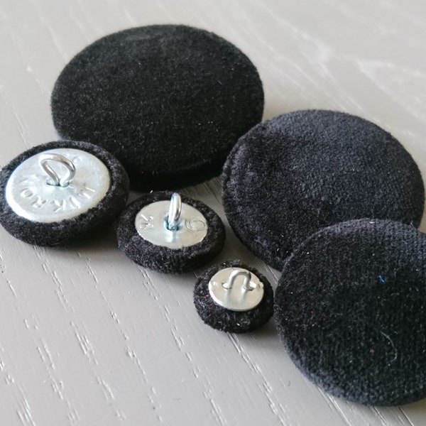 Pack de boutons en velours noir, boutons arrière Shank ou boutons arrière en boucle de différentes tailles, boutons de rembourrage, boutons de couture