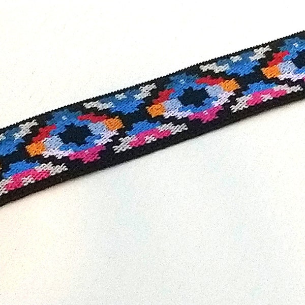 25mm (1") Blue, Pink & Multi-Colour Ethnic Design Coloured Patterned Elastic