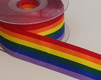 35mm, 25mm, 15mm or 10mm Grosgrain Ribbon, Gay Pride Ribbon, Rainbow Ribbon. Sold by the Metre