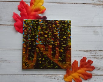 Autumn Trail/ Acrylic Painting/ Mini Painting/  4in x 4in