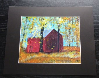 Painting Print/ "Country Autumn"/ Acrylic Painting Photo Matted Print/ 11X14 mat size