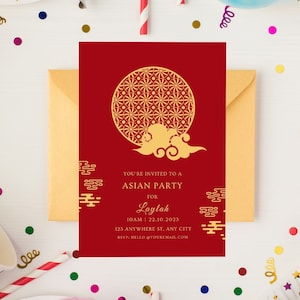 Editable Asian Chinese Japanese Invitation Card Custom Personalized Digital Instant Download / Editable Girl Birthday Invitations