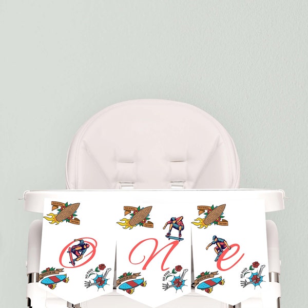 Skateboarding Skater High Chair Banner / Skateboarding Skater Girl Boy 1st First Birthday / ONE Skateboarding Skater Party Decor Download