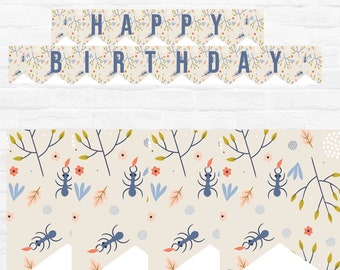 Bugs Insects Happy Birthday Banner Flags Printable Digital Instant Download | Cute as a Bug Birthday Party Supplies decorations