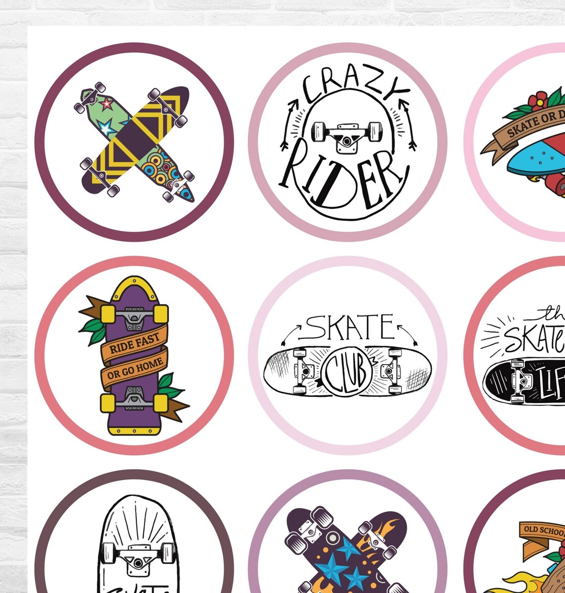 Skateboarding Skater Cupcake Toppers Gift Tags Imprimable ...