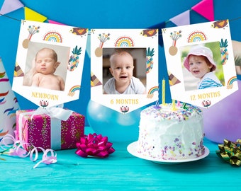 Scandinavian Party Birthday Banner Monthly Photo Banner / First Trip Around the Scandinavian Party Instant Download Template Printable
