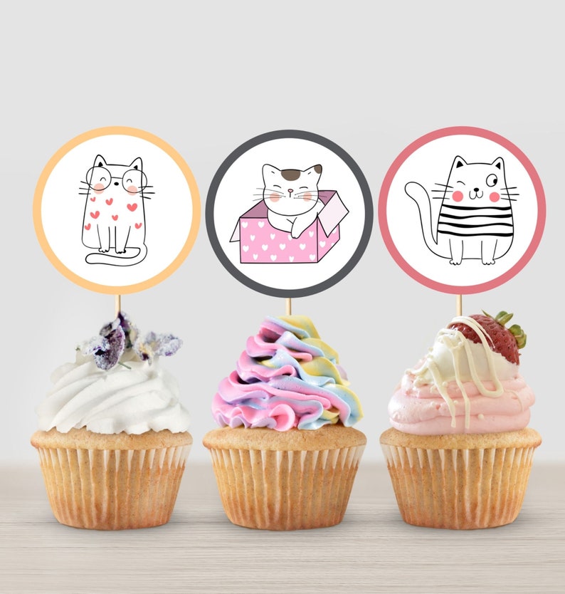 Cat Pet Puuurfect Cupcake Toppers Printable Digital Instant Download Cat Pet Puuurfect Birthday Party Supplies decorations image 2