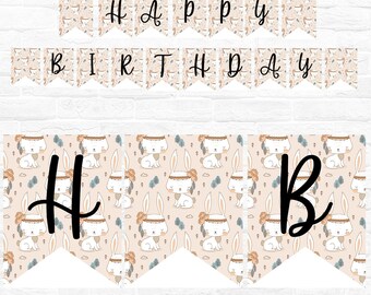 Bunny Cute Cartoon Hand Drawn Doodle Happy Birthday Banner Printable Digital Instant Download |Bunny Cute Cartoon Hand Drawn Birthday Party