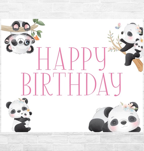 Panda Backdrop Background Printable Digital Instant Download Cute Panda Watercolor Birthday Party Supplies Decorations Etsy New Zealand